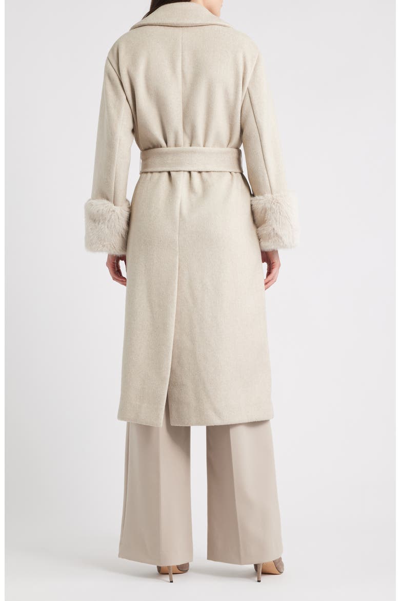 Belted Faux Fur Cuff Coat, Alternate, color, SOFT BIRCH MELANGE