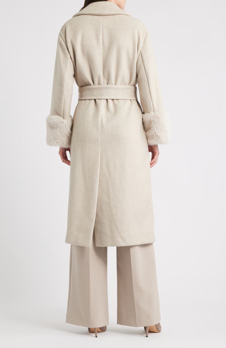 Anne Klein Belted Faux Fur Cuff Coat, Alternate, color, Soft Birch Melange