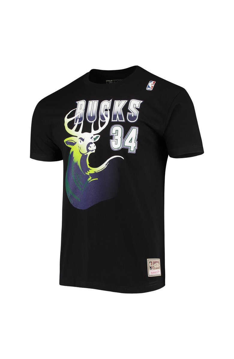 Mitchell & Ness Men's Mitchell & Ness Ray Allen Black Milwaukee Bucks Hardwood Classics Stitch Name & Number T-Shirt, Alternate, color, Black