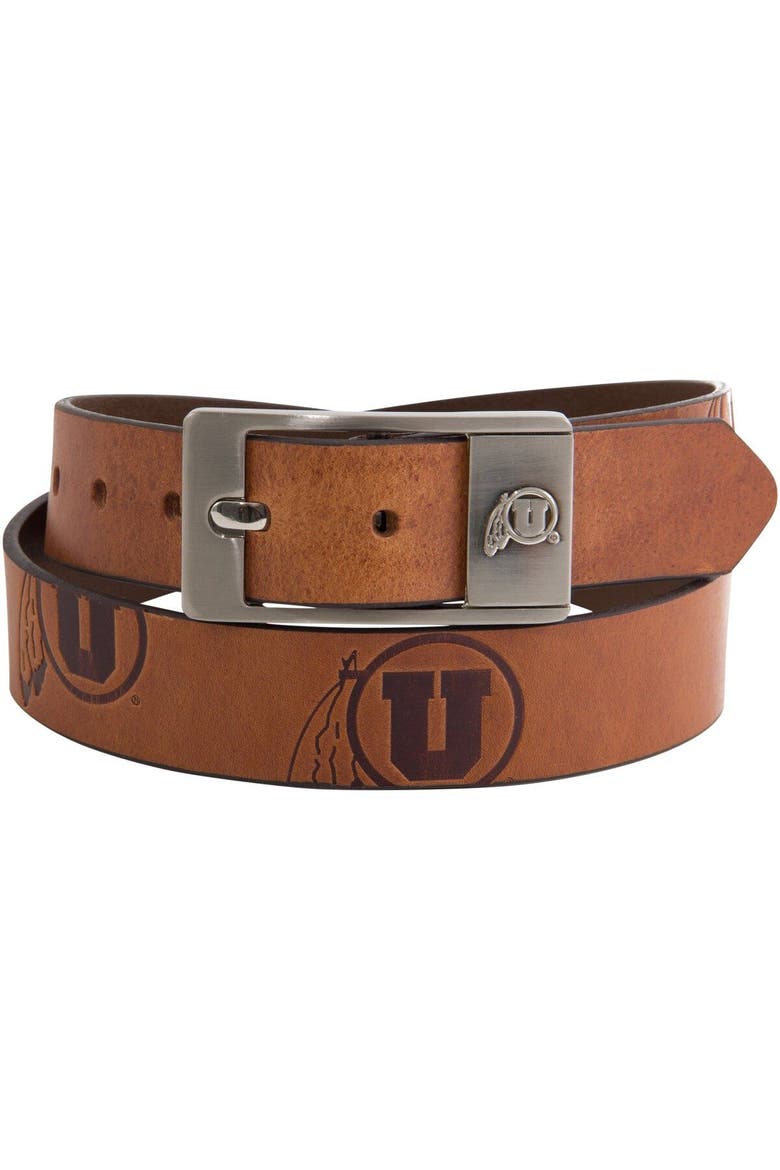 Utah Utes Brandish Leather Belt, Main, color, Brown
