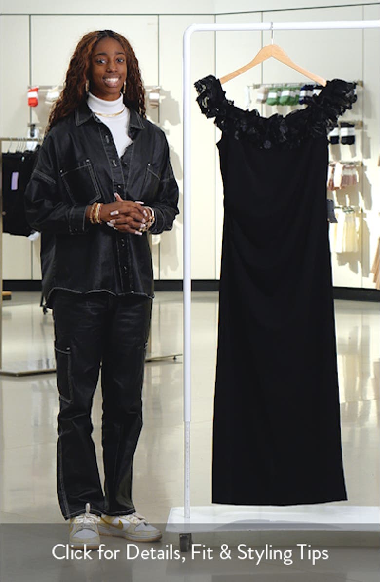 Ruffle Off the Shoulder Crepe Gown, sales video thumbnail