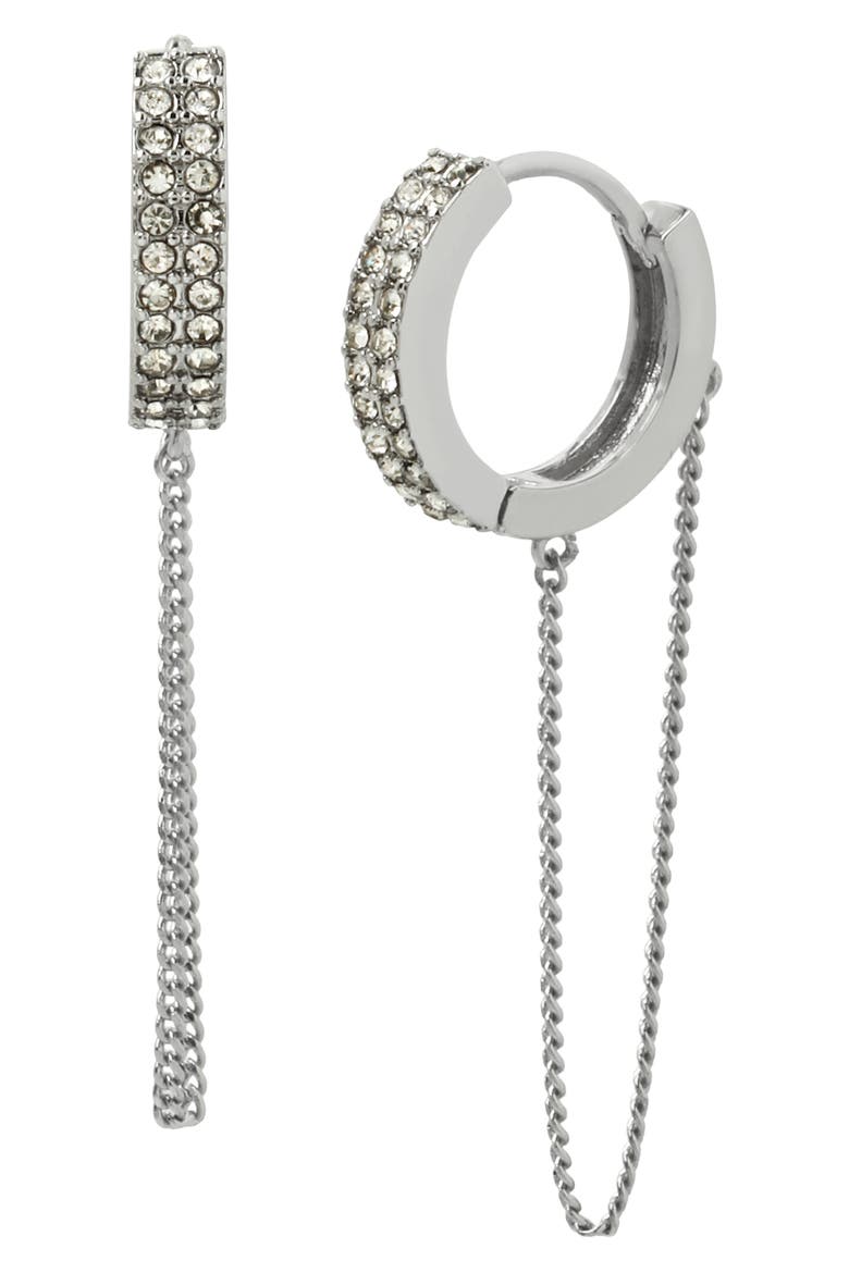 Pavé Swag Chain Drop Huggie Hoop Earrings, Main, color, RHODIUM