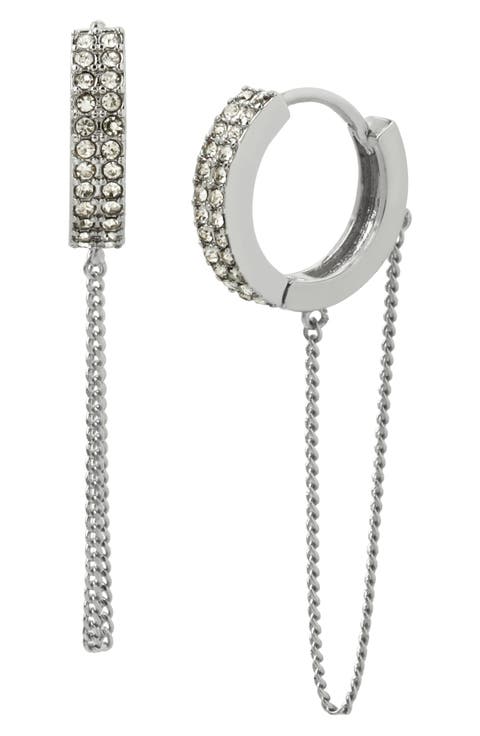 Pavé Swag Chain Drop Huggie Hoop Earrings