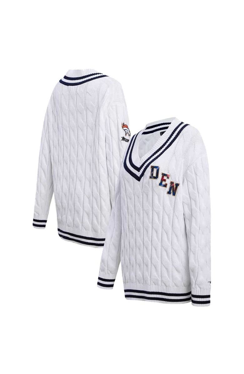 PRO STANDARD Women's Pro Standard  White Denver Broncos Prep V-Neck Pullover Sweater, Main, color, 