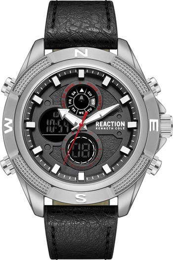 Kenneth Cole Reaction Analog & Digital Faux Leather Strap