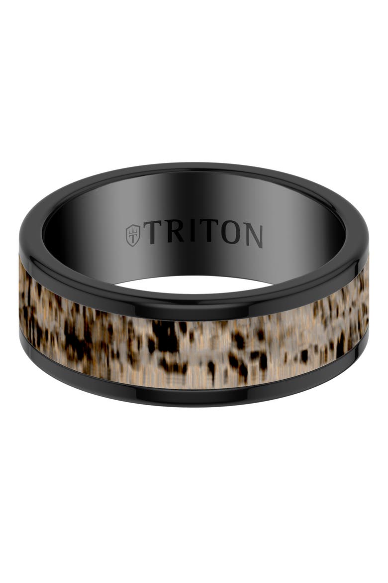 8MM Black Tungsten Carbide and Deer Antler Ring, Alternate, color, Black