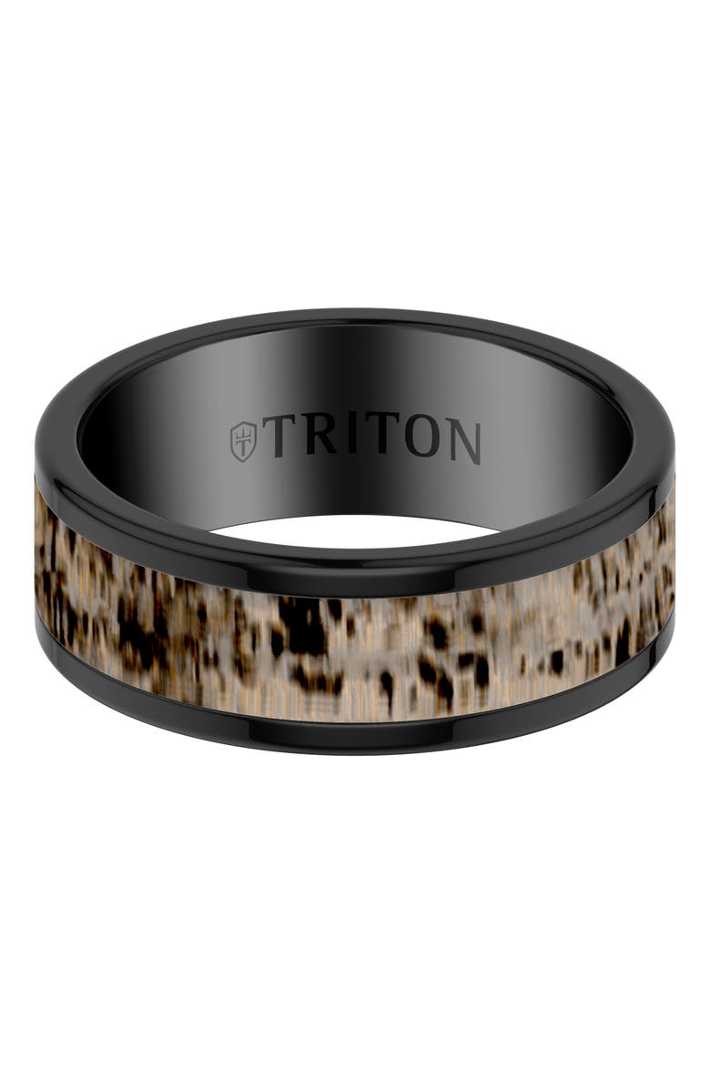 Triton 8MM Black Tungsten Carbide and Deer Antler Ring, Alternate, color, Black