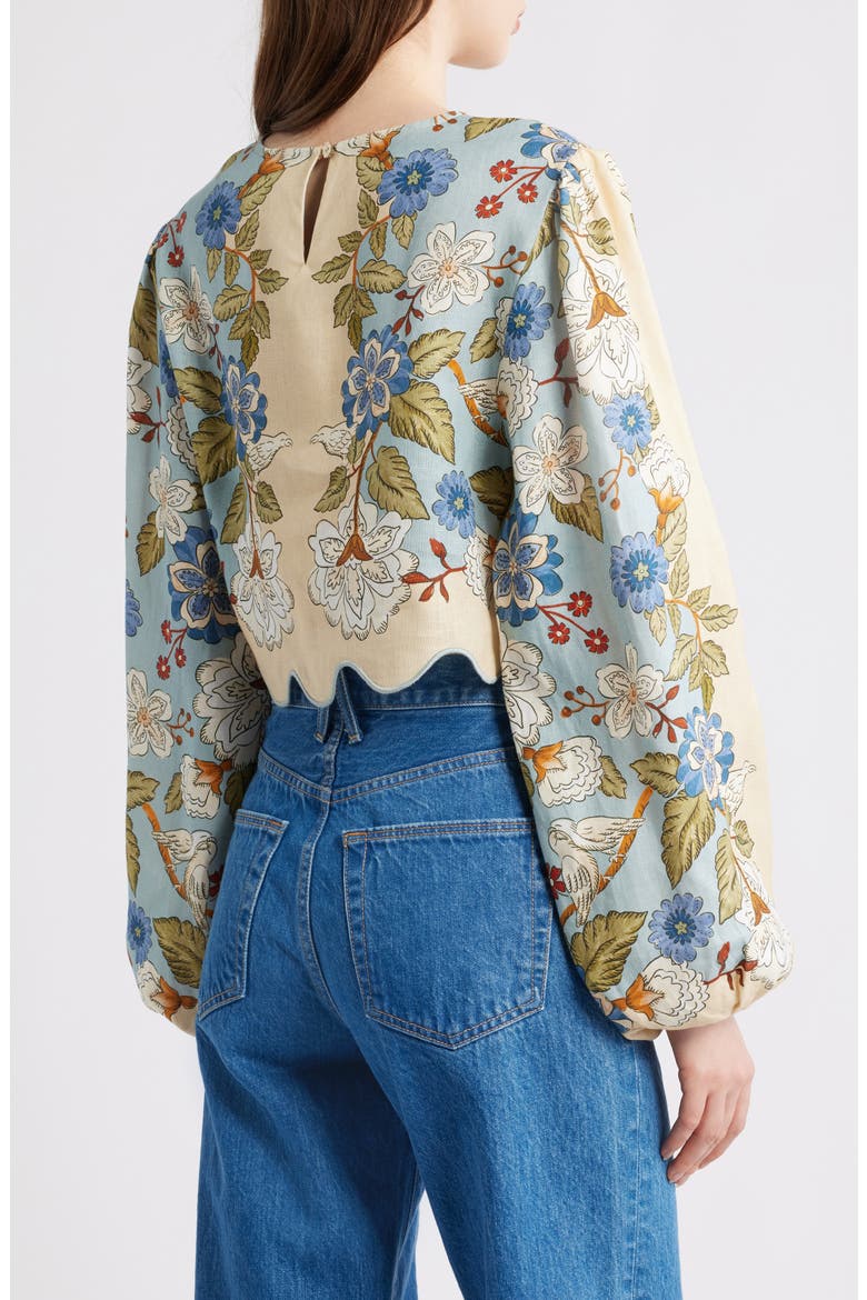 Garden Scarf Print Linen Top, Alternate, color, GARDEN SCARF BLUE