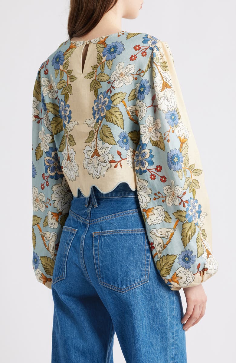 FARM Rio Garden Scarf Print Linen Top, Alternate, color, Garden Scarf Blue