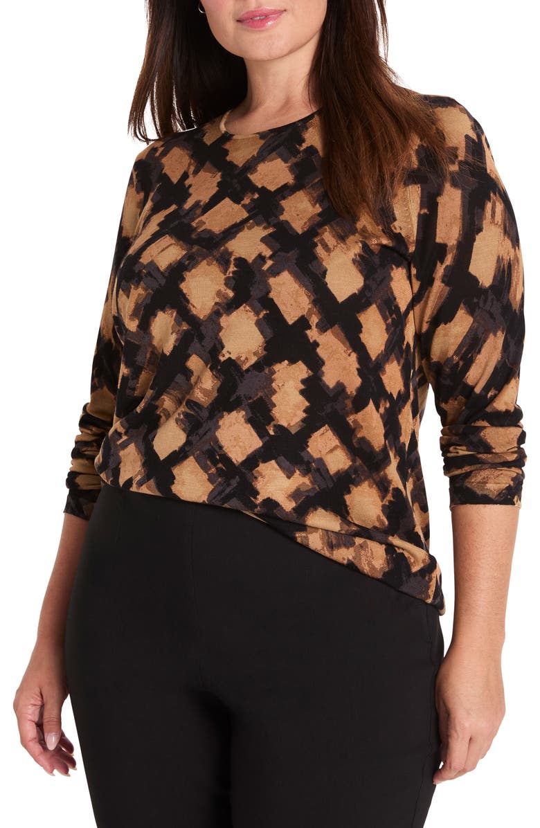 NIC+ZOE Glowy Check Cotton Blend Sweater, Alternate, color, Neutral Multi