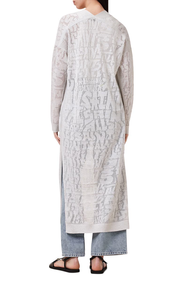 AllSaints Kaito Open Stitch Sheer Mesh Open Front Longline Cardigan, Alternate, color, 