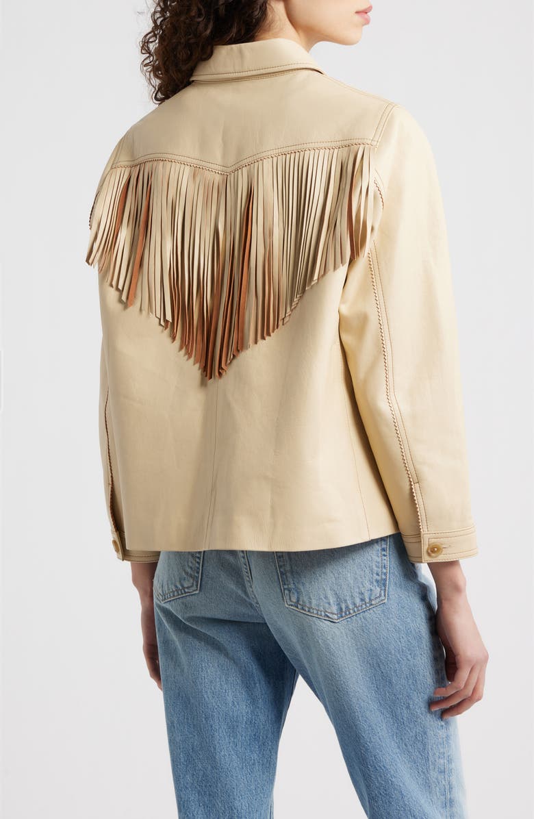 THE GREAT. The Leather Fringe Jacket, Alternate, color, Toasted Almond