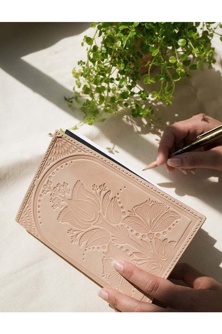 Embossed Neutral Leather Floral 5x7 Journal, Alternate, color, Brown
