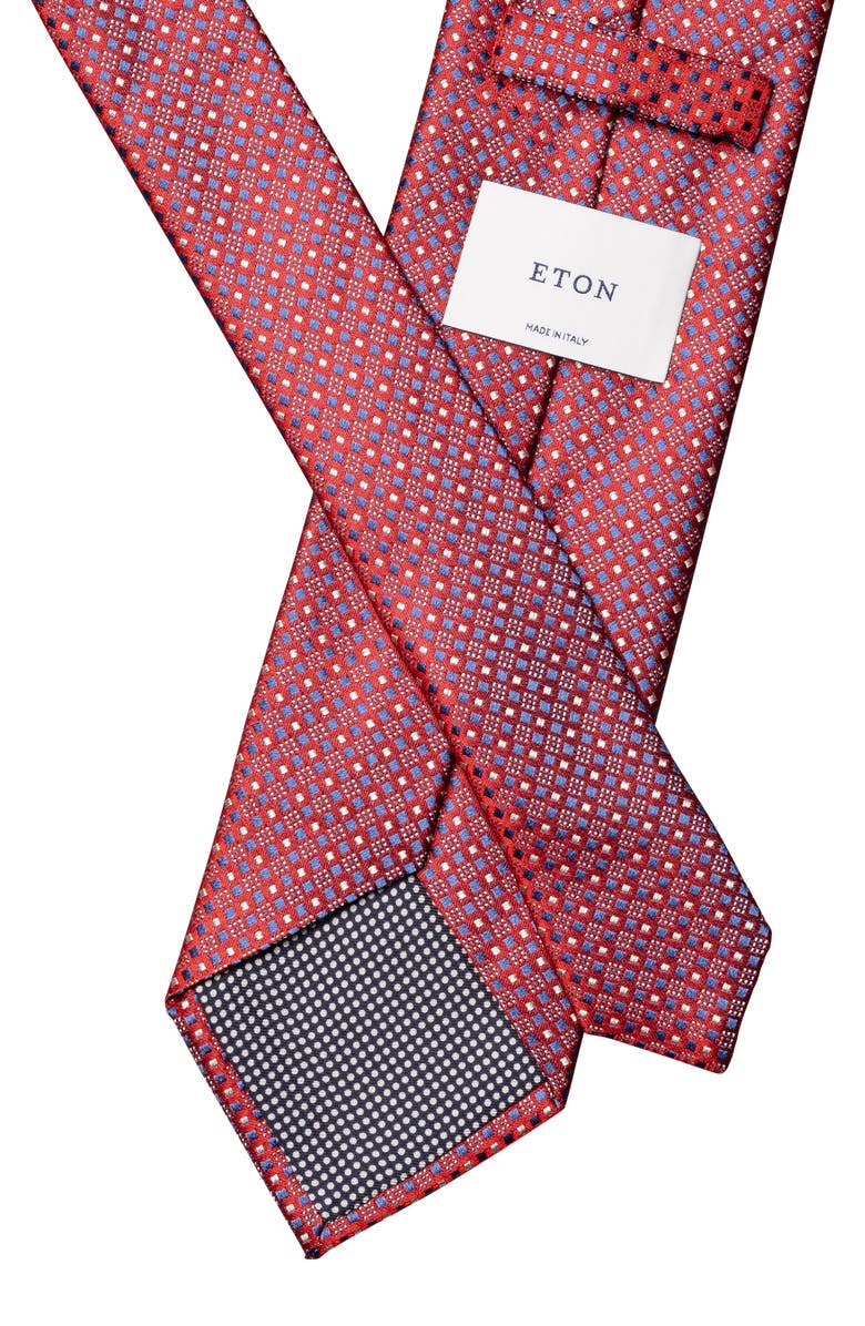 Eton Neat Geometric Pattern Silk Tie, Alternate, color, Medium Red