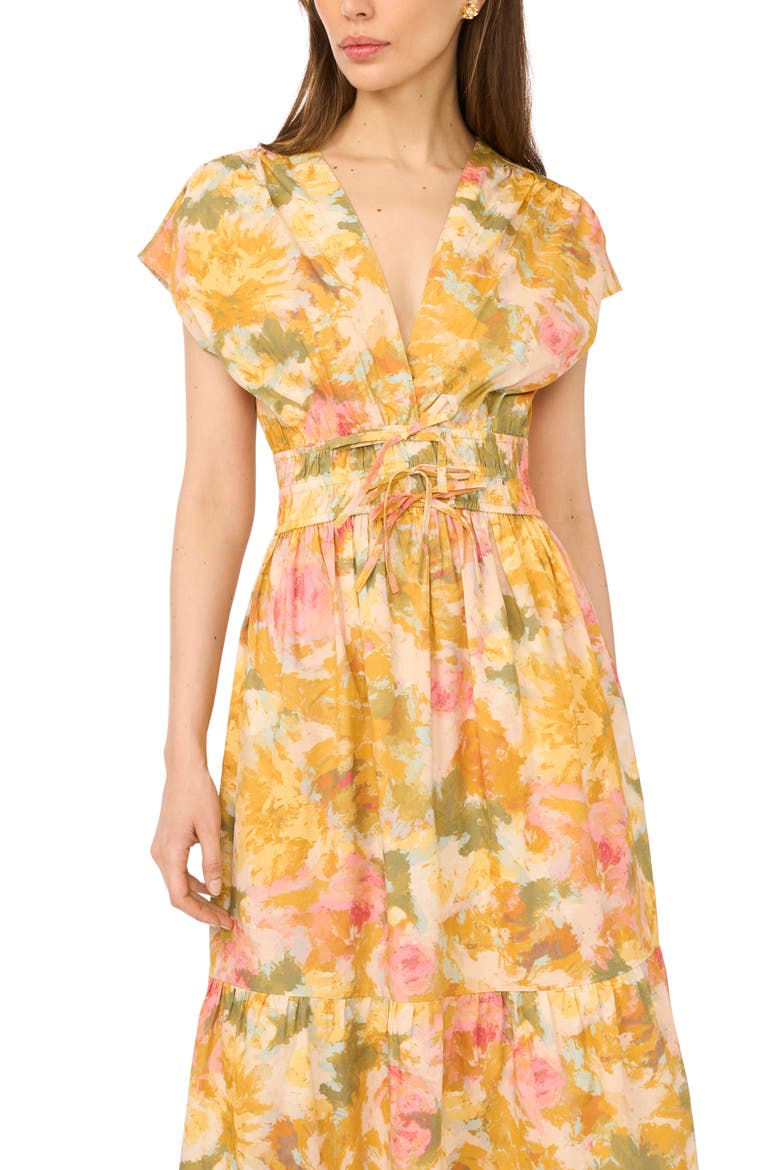 V-Neck Cotton Midi Dress, Alternate, color, HARVEST GOLD