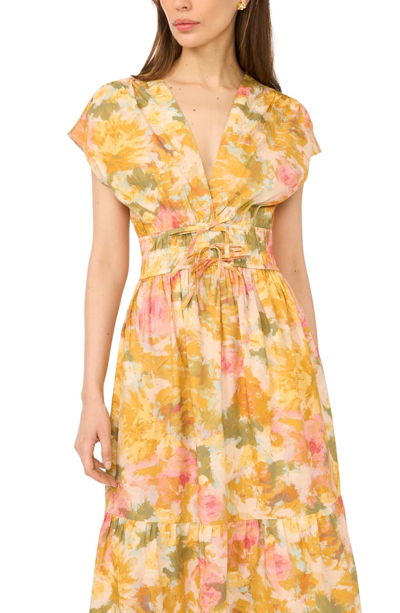 CeCe V-Neck Cotton Midi Dress, Alternate, color, Harvest Gold