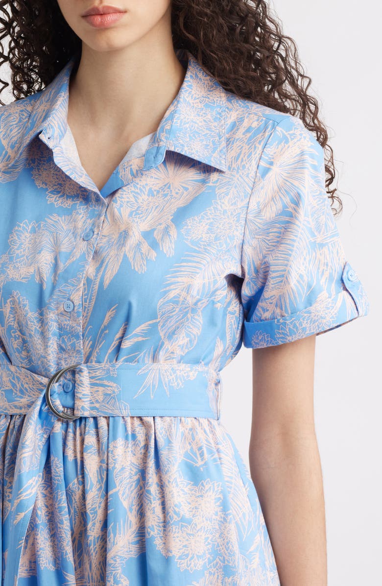 Halogen<sup>®</sup> Floral Short Sleeve Cotton Midi Shirtdress, Alternate, color, Della Blue