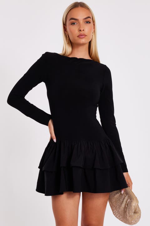 ITY Bengaline Long Sleeve Frill Mini Dress