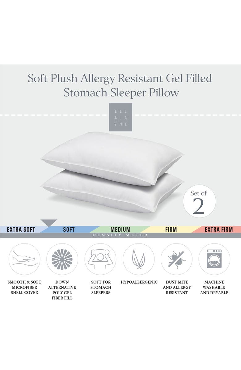 ELLA JAYNE HOME Soft Plush Gel Fiber Filled Allergy Resistant Stomach Sleeper Queen Pillow - Set of 2, Alternate, color,