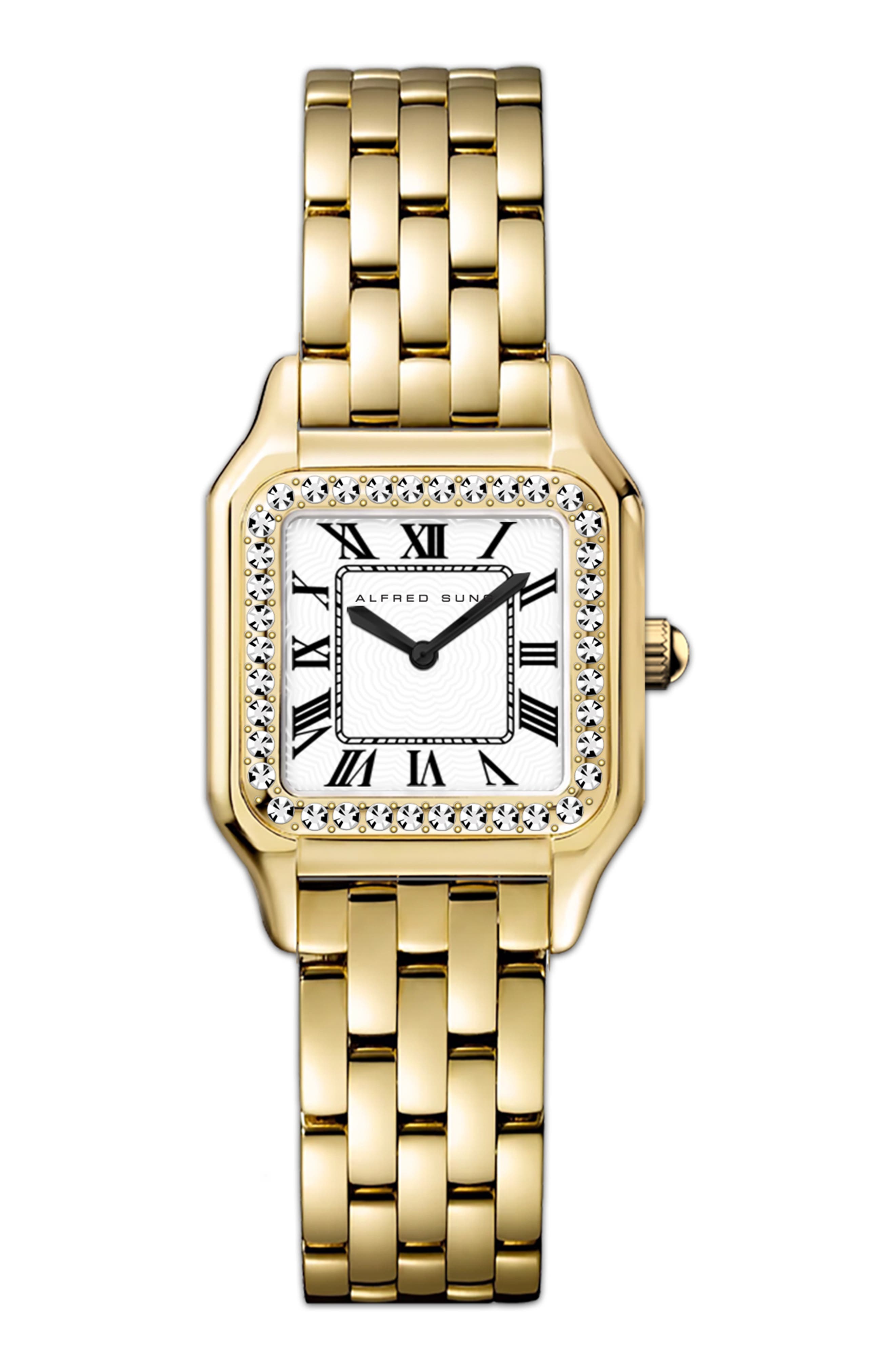 Alfred Sung Two-Hand Quartz Crystal Bezel Bracelet Watch, 24mm