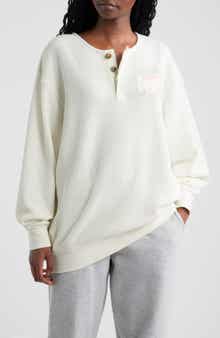 Breakfast Beers Graphic Waffle Knit Henley Sweatshirt
