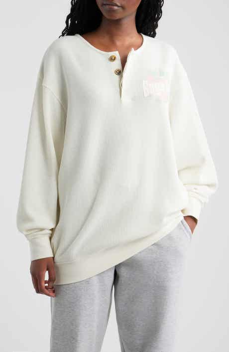 Breakfast Beers Graphic Waffle Knit Henley Sweatshirt
