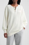 BOYS LIE Breakfast Beers Graphic Waffle Knit Henley Sweatshirt