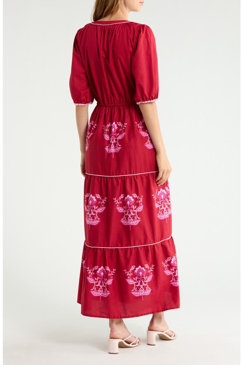Vione Placed Floral Tiered Cotton Dress, Alternate, color, CHERRY-PINK