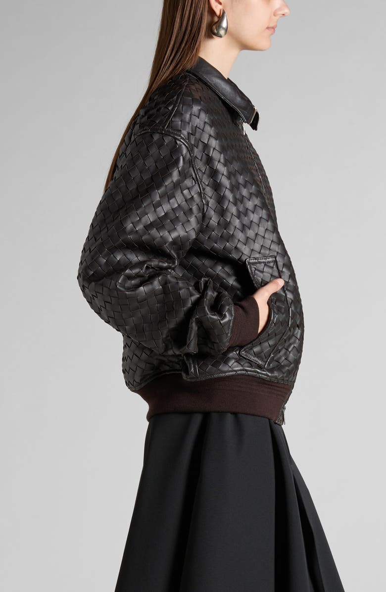 Bottega Veneta Intrecciato Oversize Leather Bomber Jacket, Alternate, color,