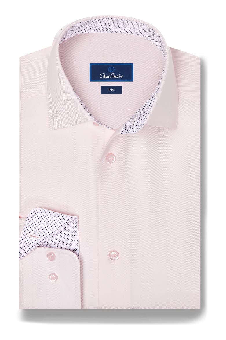 Trim Fit Herringbone Cotton Dress Shirt, Main, color, PINK