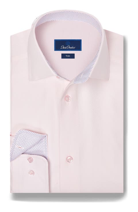 Trim Fit Herringbone Cotton Dress Shirt