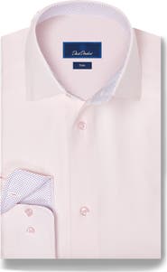 David Donahue Trim Fit Herringbone Cotton Dress Shirt