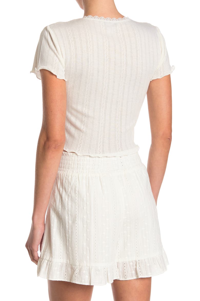 Pointelle Knit Crop T-Shirt, Alternate, color, WHITE