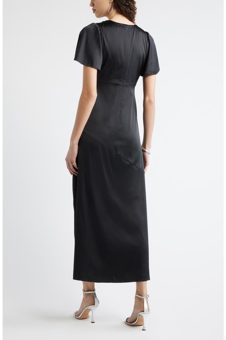 Flutter Sleeve Satin Maxi Dress, Alternate, color, BLACK