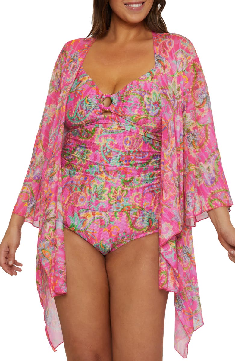 Becca Etc. Polynesia Paisley Mesh Cover-Up Tunic, Alternate, color, Pink Multi