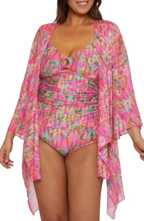 Becca Etc Plus Size Polynesia Tie-front Tunic Swim Cover-up In Pink