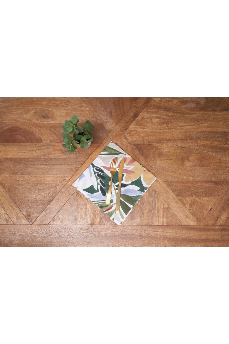Joelle Cotton Napkins Set of 6 - Vibrant Floral & Palm Leaf, Alternate, color, Green