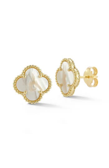 Chloe & Madison Chloe And Madison Mother-of-pearl Clover Stud Earrings In Gold