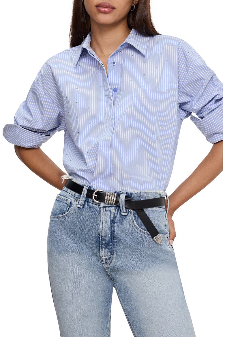 Rhinestone Poplin Shirt, Main, color, HOT GIRL STRIPE001