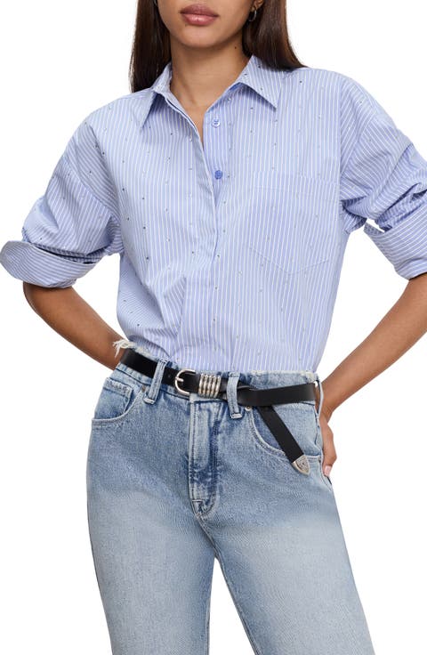 Rhinestone Poplin Shirt (Regular & Plus)