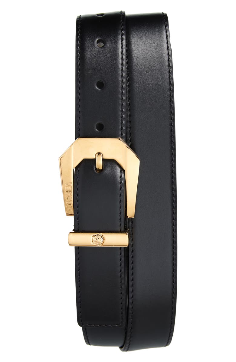 Versace Western Buckle Leather Belt, Main, color, 