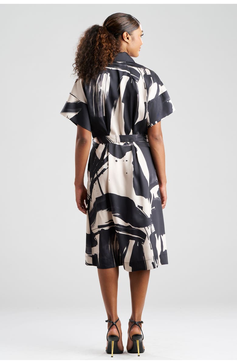 N Natori Brushstroke - Silky Twill Shirt Dress, Alternate, color, Black