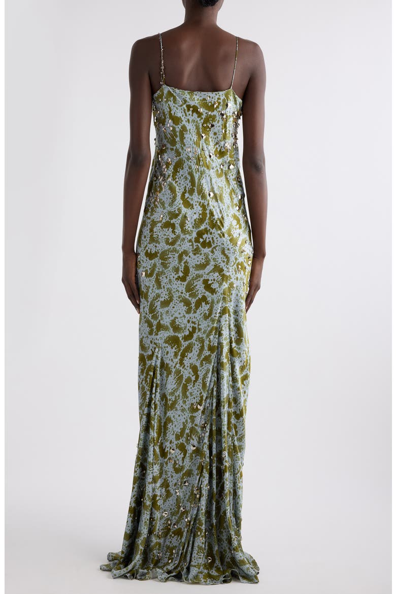 Deryl Orchid Petal Print Embellished Silk Column Gown (Women