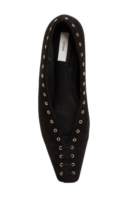 Totême Lace-up Eyelet-embellished Suede Ballet Flats In Pepper