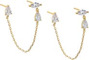 BY ADINA EDEN CZ Marquise X Pear Chain Stud Earring