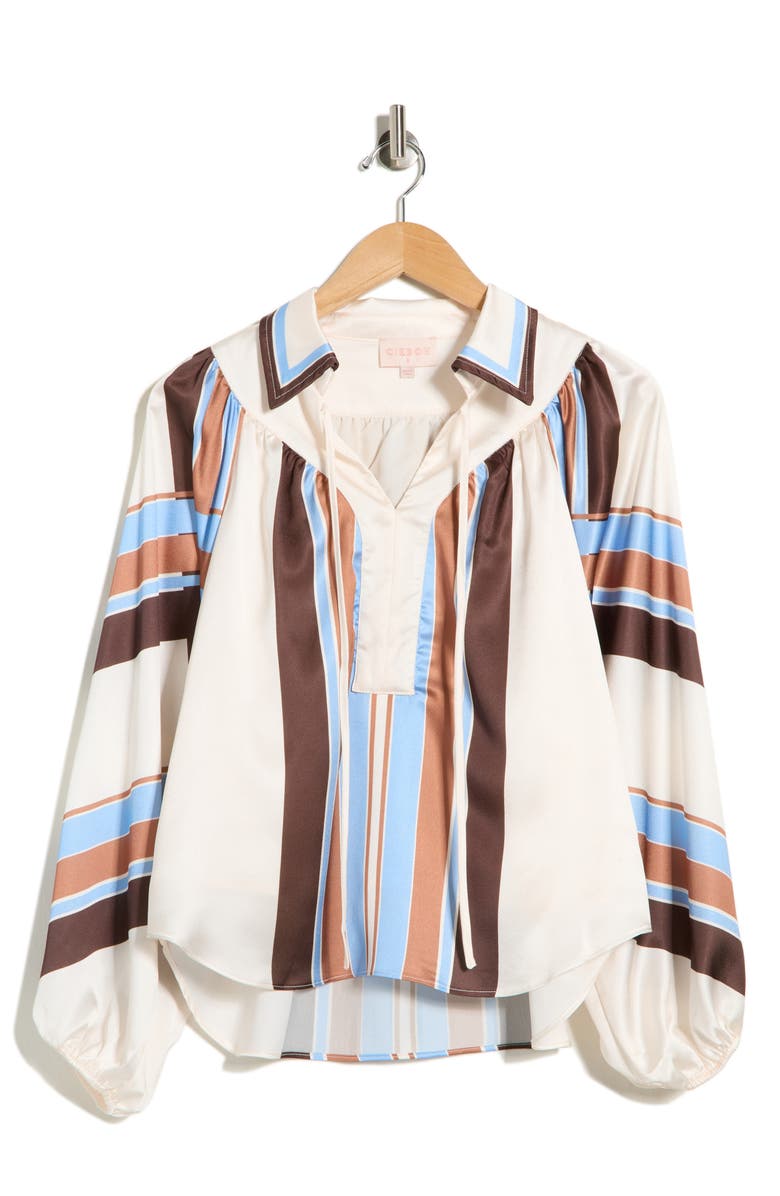 CIEBON Nicolletta Collared Top, Alternate, color, Brown Multi