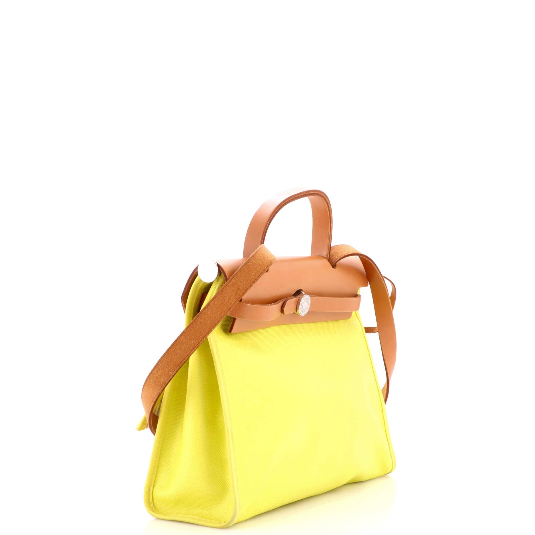 Pre-Owned Hermes Herbag Zip Berline Vache Canvas and Leather 31, Alternate, color, Lime