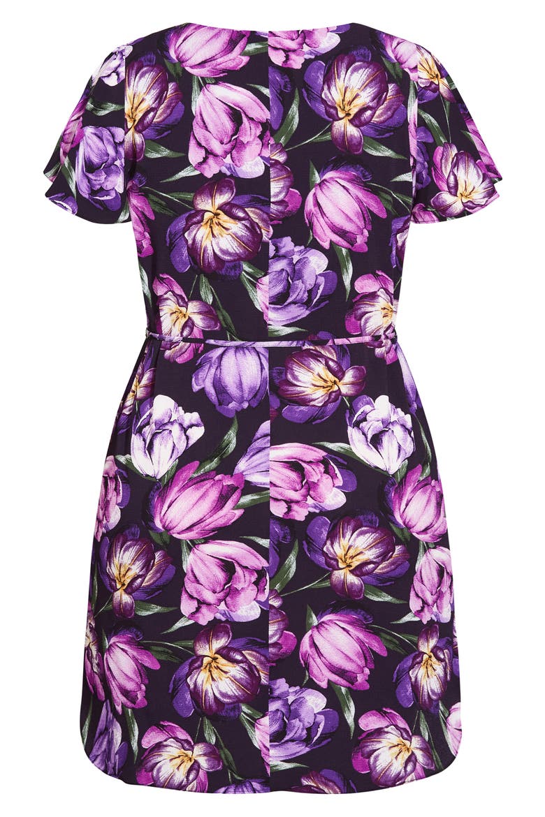 Tulip Short Sleeve Crepe Dress, Alternate, color, PETUNIA TULIP BLOOM