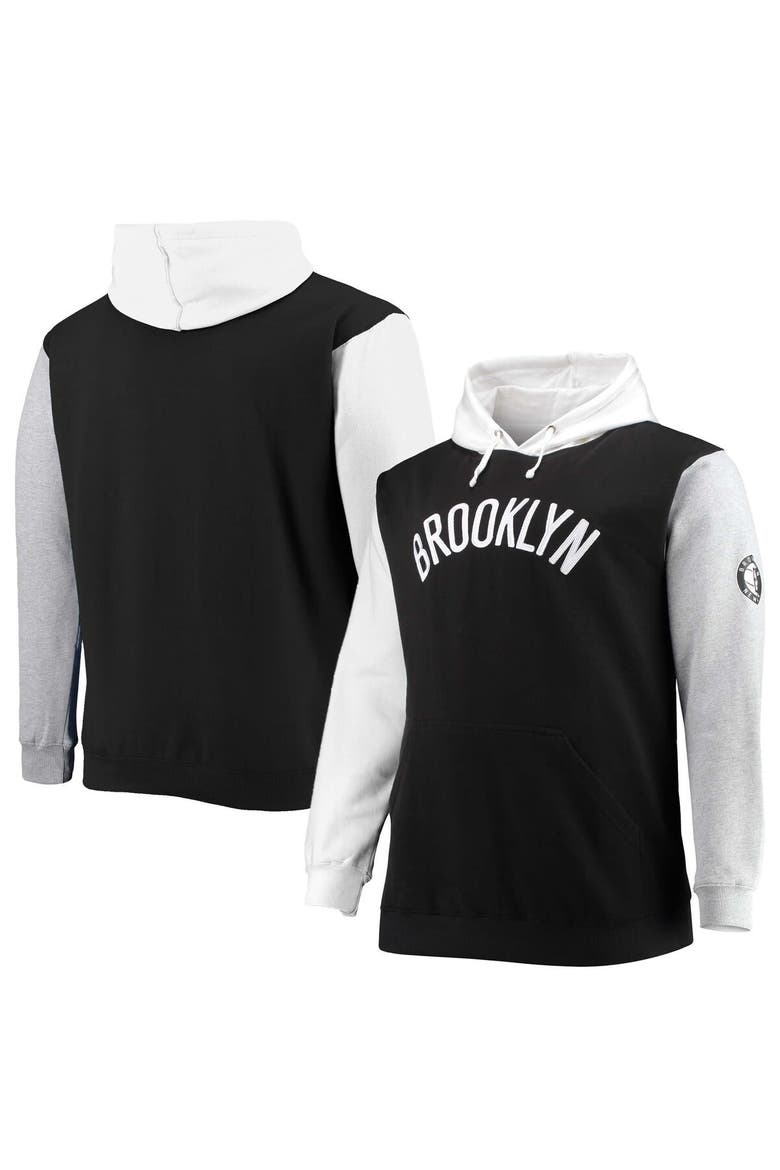 Men's Fanatics Branded Black/White Brooklyn Nets Big & Tall Double Contrast Pullover Hoodie, Main, color, Black