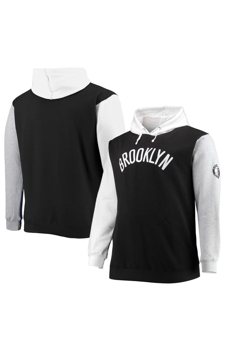 FANATICS Men's Fanatics Branded Black/White Brooklyn Nets Big & Tall Double Contrast Pullover Hoodie, Main, color, Black